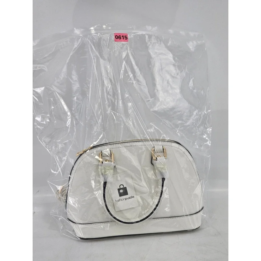 Fashion Puzzle Dome Satchel Handbag Womens Small White Saffiano Faux Leather NEW